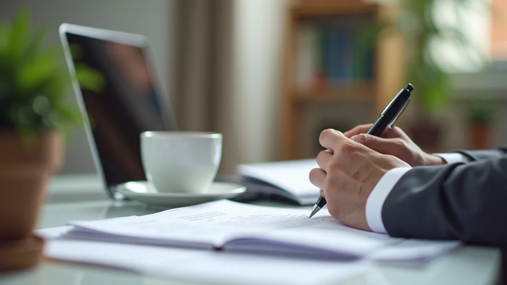 Persona revisando documentación de cotizaciones y vida laboral sentada a una mesa