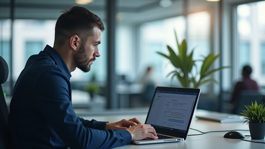 Técnico usando software de diagnóstico de disco rígido em computador portátil com gráficos de saúde do sistema visíveis